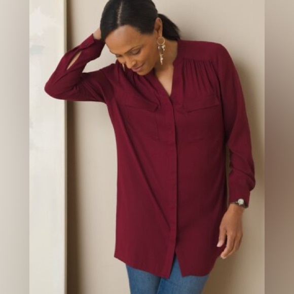 Chicos Maroon Satin Tunic Size 3 NWT - Picture 1 of 6